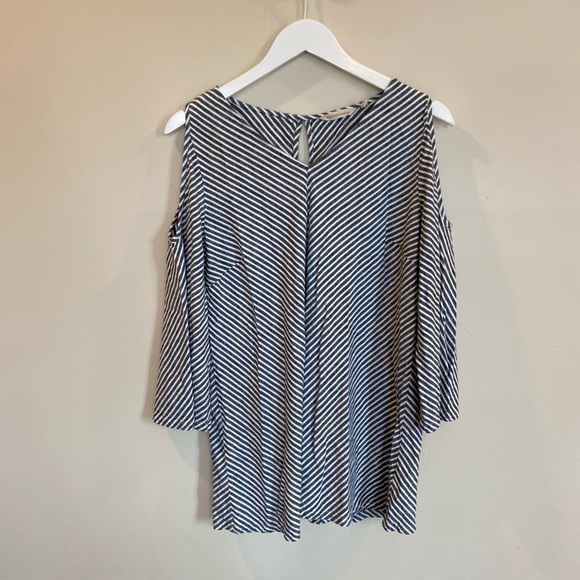 Soft Surroundings Landfall Tunic Striped Cold Shoulder Womens Size Large - Picture 1 of 7